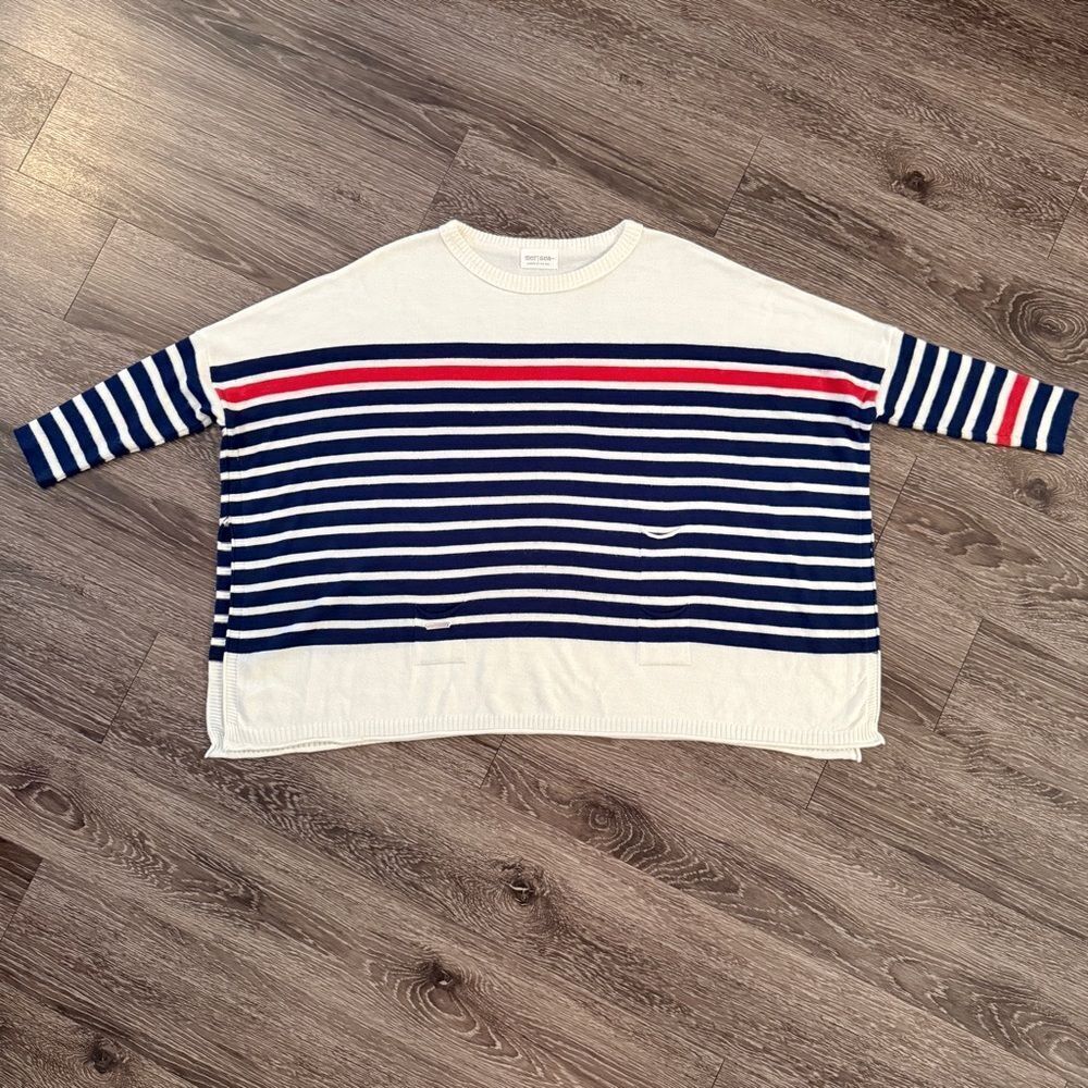 Mersea Navy White and Red Stripe Catalina Sweater